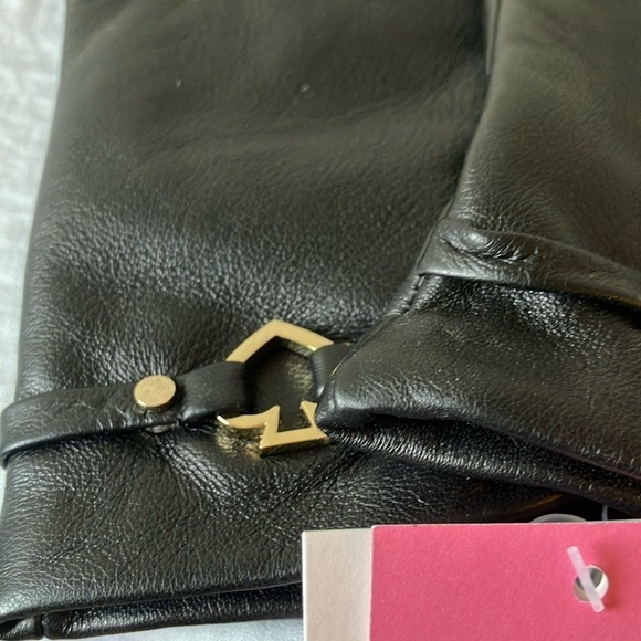 Kate Spade: Black cut out Spade Leather Gloves- Gold Tone- Small - Picture 6 of 16